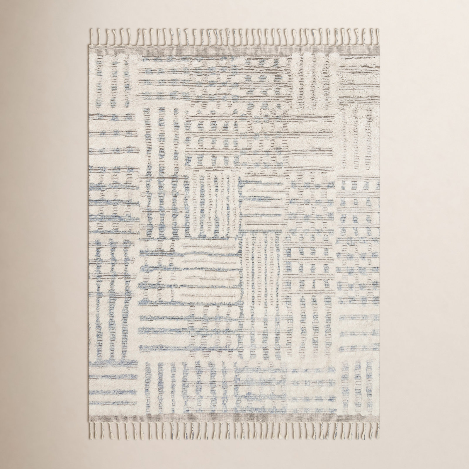 Benjamin Ivory Sky Hand-Knotted Geometric Rug, Rectangle 2' x 3'