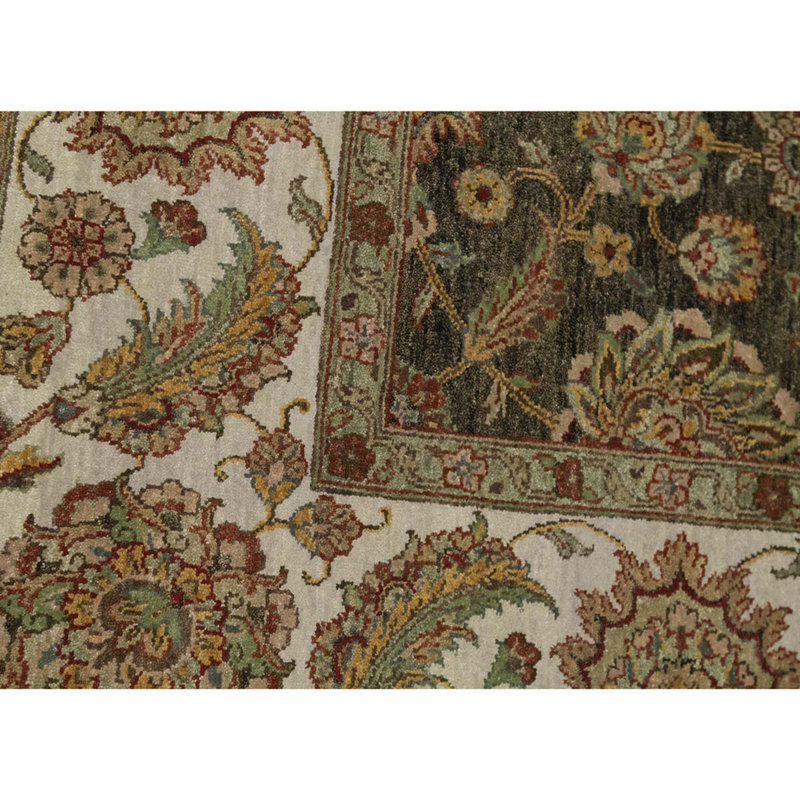 Tapis oriental brun / ivoire / noir en laine tissé à la main 9 pi x 12 pi Rectangle