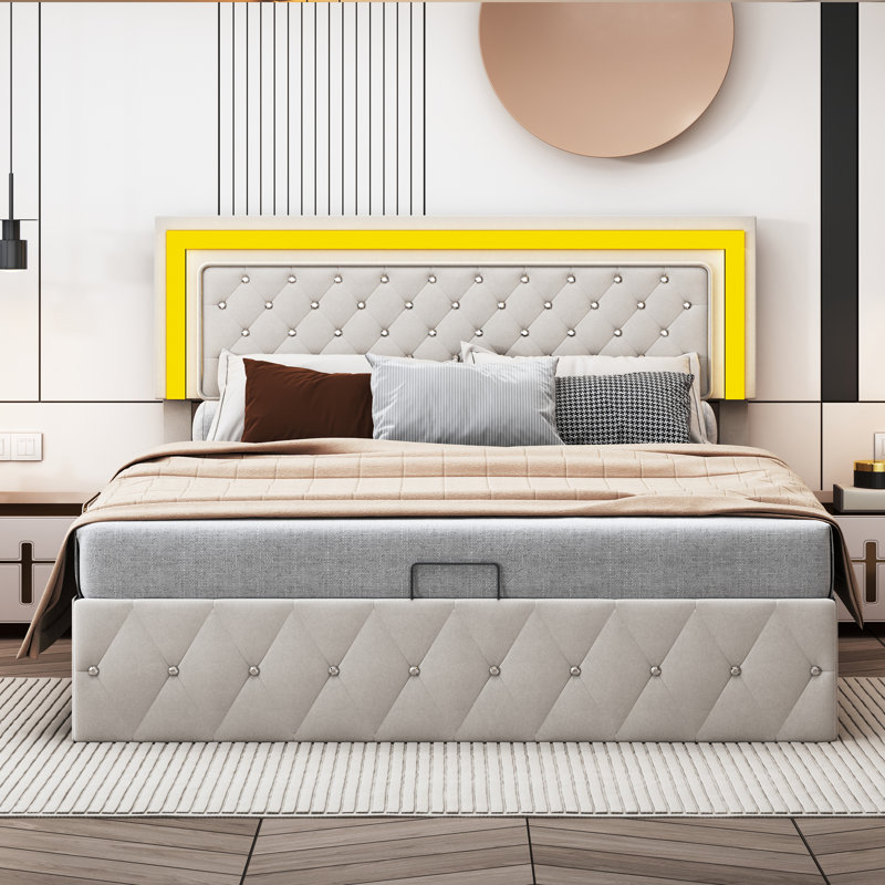 Ottoman Storage Bed, Beige, European Double (140 x 200 cm)