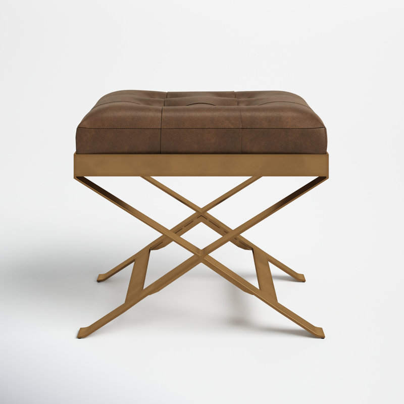 Phipps 20 in. W Iron and Leather Accent Stool