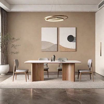 Simple ash wood sintered stone dining table set