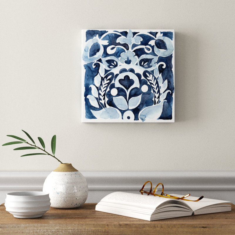 Indigo Ornament II by Chariklia Zarris - Wrapped Canvas Painting, 30cm H x 30cm W
