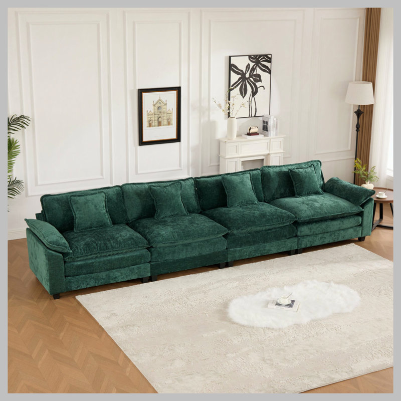 Canapé modulaire moderne avec accoudoirs plus larges, coussins confortables à double couche et tissu en chenille respirant pour le salon et l’appartement