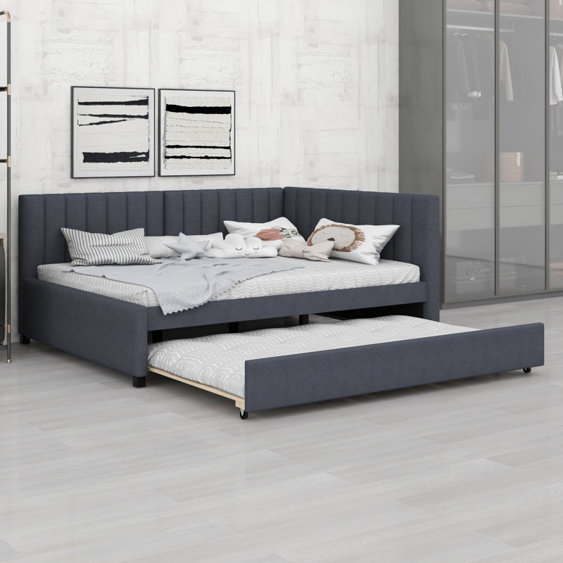 Modern Upholstered Daybed, Includes Trundle, Gray