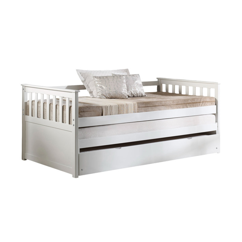 White Daybed With Structure, Solid Pine, 660Lbs Weight Capacity Robust Build,