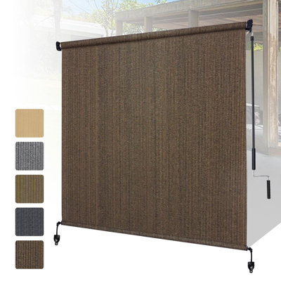 Walnut Outdoor Roller Shade Fabric Blind Sesame 220GSM Roll Up Shade, Wand Operation Exterior Roller Shade Cloth for Patio Porch Gazebo, Spliced of Two