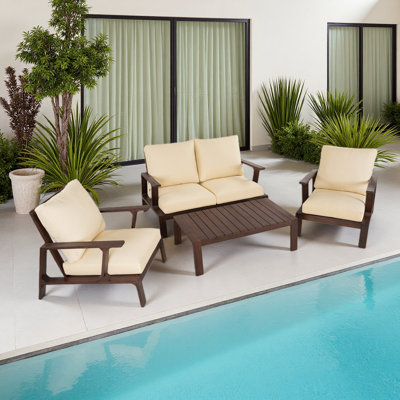 Ensemble de conversation d'extérieur 4 pièces avec coussins amovibles et table basse pour patio, jardin ou balcon