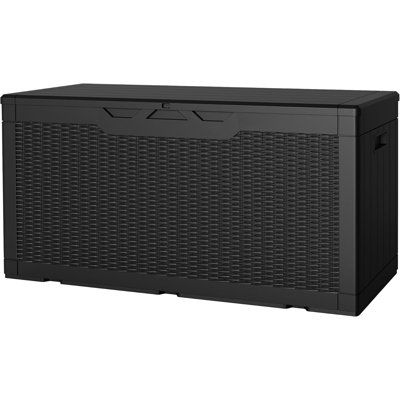100 Gallon Resin Deck Box, Waterproof Outdoor Storage Box with Lockable Lid for Garden Tools, Patio Cushions (Black) -  SOSHNA, B0DT172SPC0001