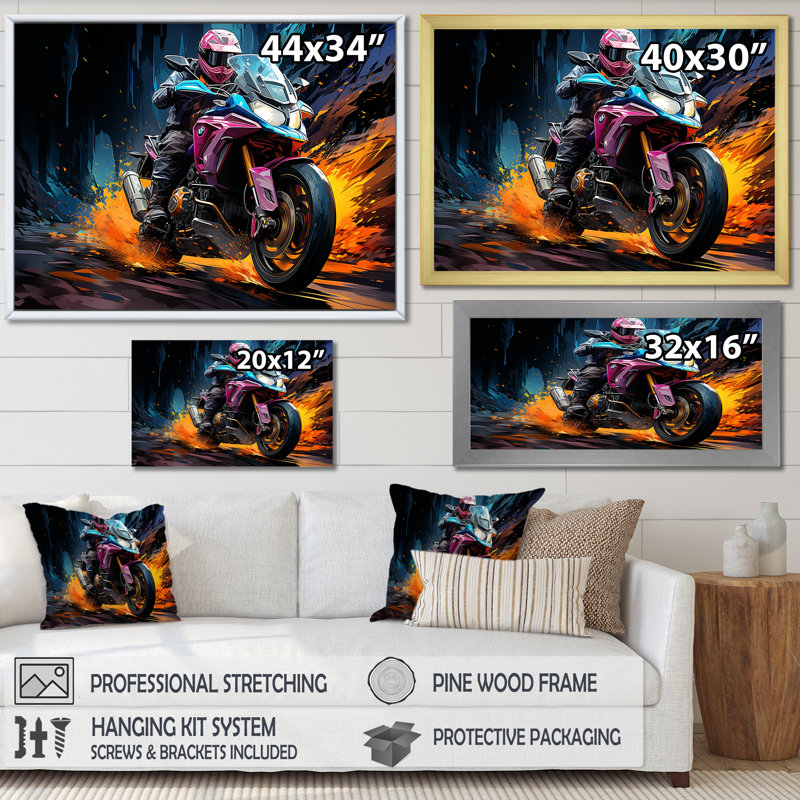 Aquarelle, motocyclette, Speedster, chemin I, Cadre simple noir, H 16 po x l 32 po x P 1 po