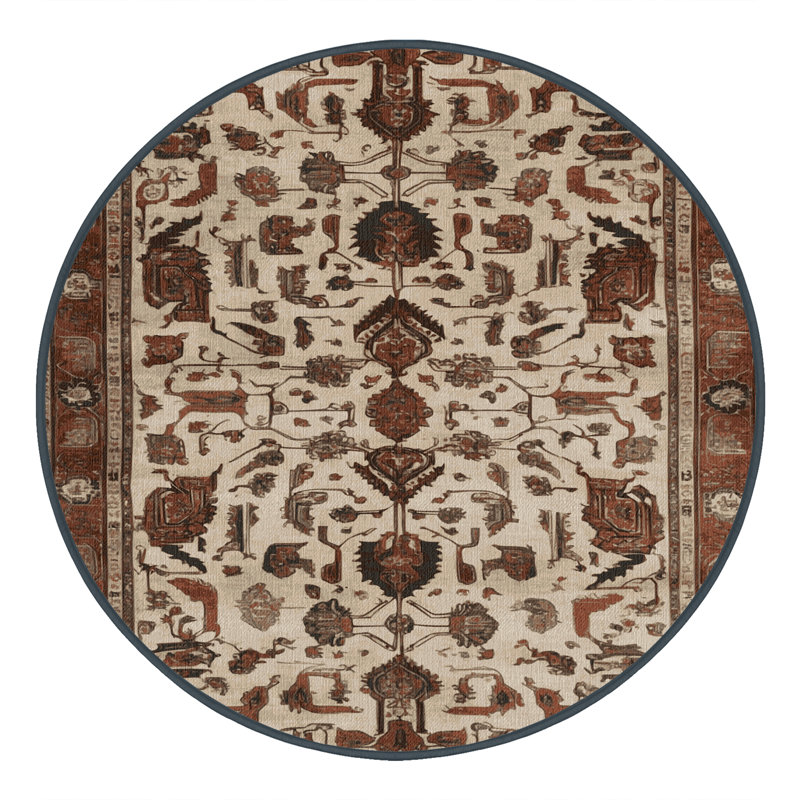 Machine Washable Persian Brown Area Rug, Round 5'