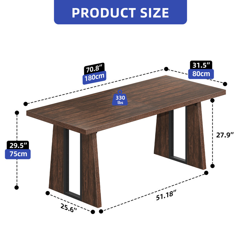 Vintage Style Dining Table with Heavy Duty Legs, Brown, 29.5"H x 70.8"L x 31.5" W