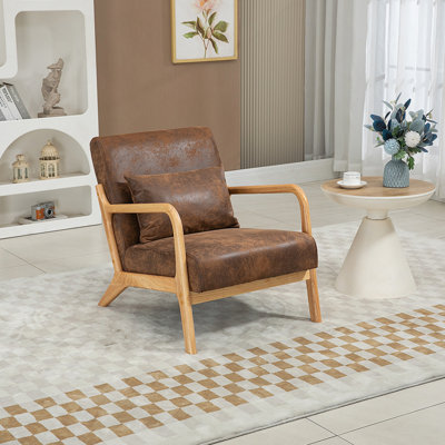 Chaise d'appoint Mid-Century moderne avec structure en bois, chaises de salon rembourrées avec coussin de taille, fauteuil de lecture pour véranda de chambre