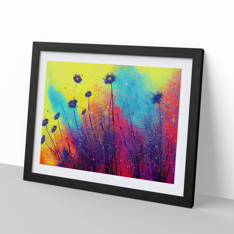 Magnificent Wildflowers Floral Abstract - Single Picture Frame Painting, Black, 34cm H x 46cm W x 2cm D