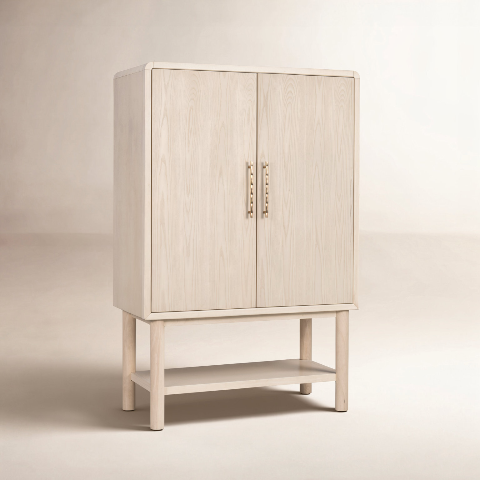 2-Door Ash Wood Bar Cabinet
