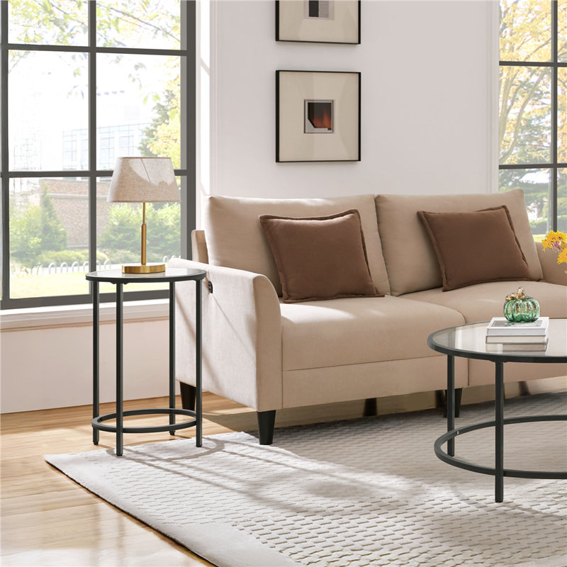 Table d'appoint ronde avec plateau en verre, Noir