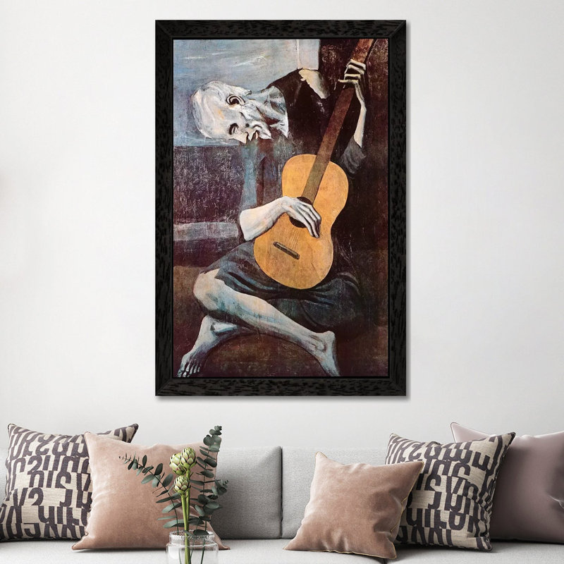 The Old Guitarist by Pablo Picasso - Painting on Canvas, Black Framed, 66.04 cm H x 45.72 cm W