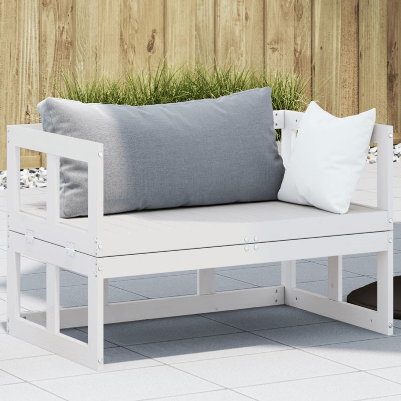 Patio Sofa Bench Extendable Solid Wood Pine, White