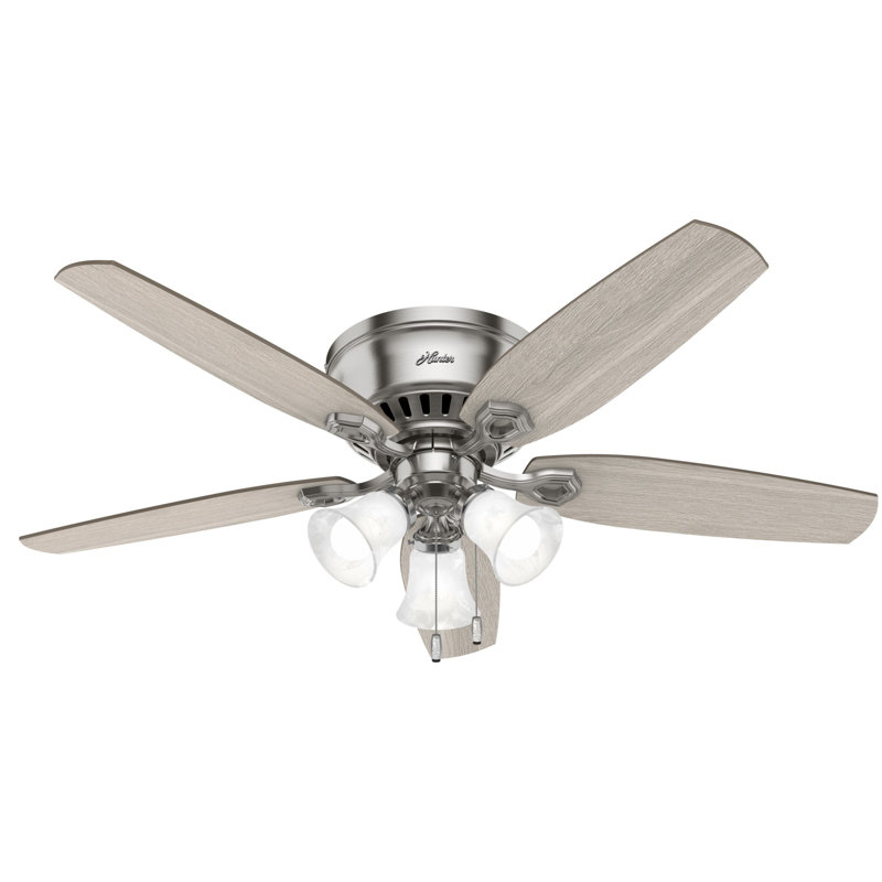 Builder Low Profile 52" 5 - Blade Flush Mount Ceiling Fan with Lights and Pull Chains, Brushed Nickel