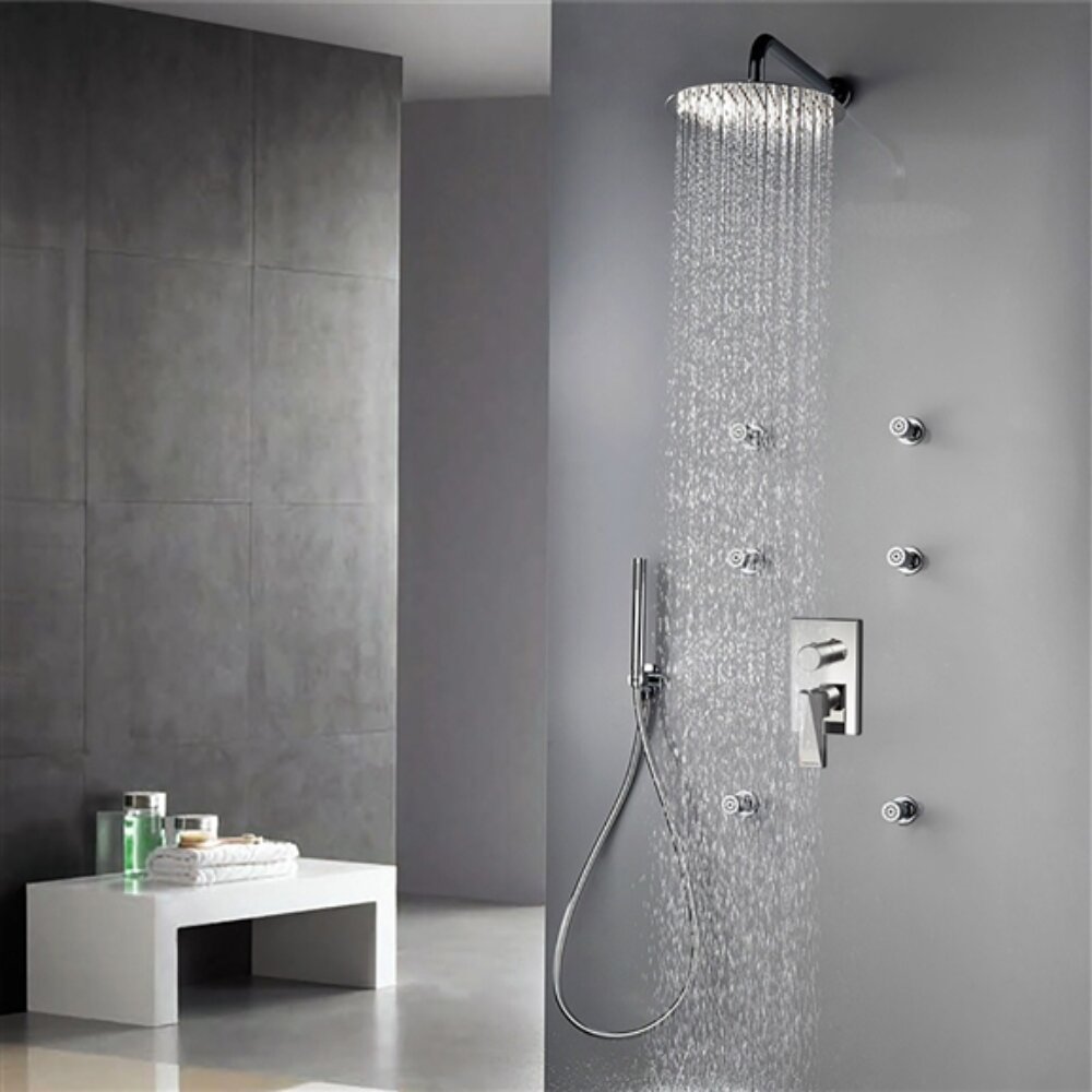 Bravat Matte Black Wall Mounted Square Shower Set With Valve Mixer 3-Way  Concealed