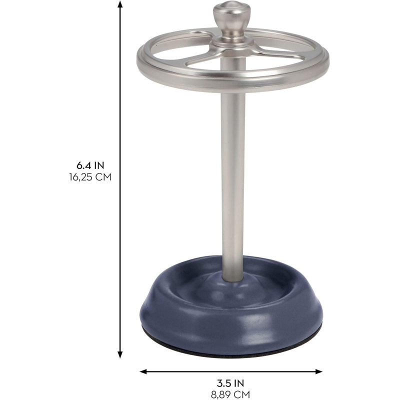 Porte-brosse à dents en acier et céramique iDesign avec trois compartiments séparés, bleu marine et nickel brossé