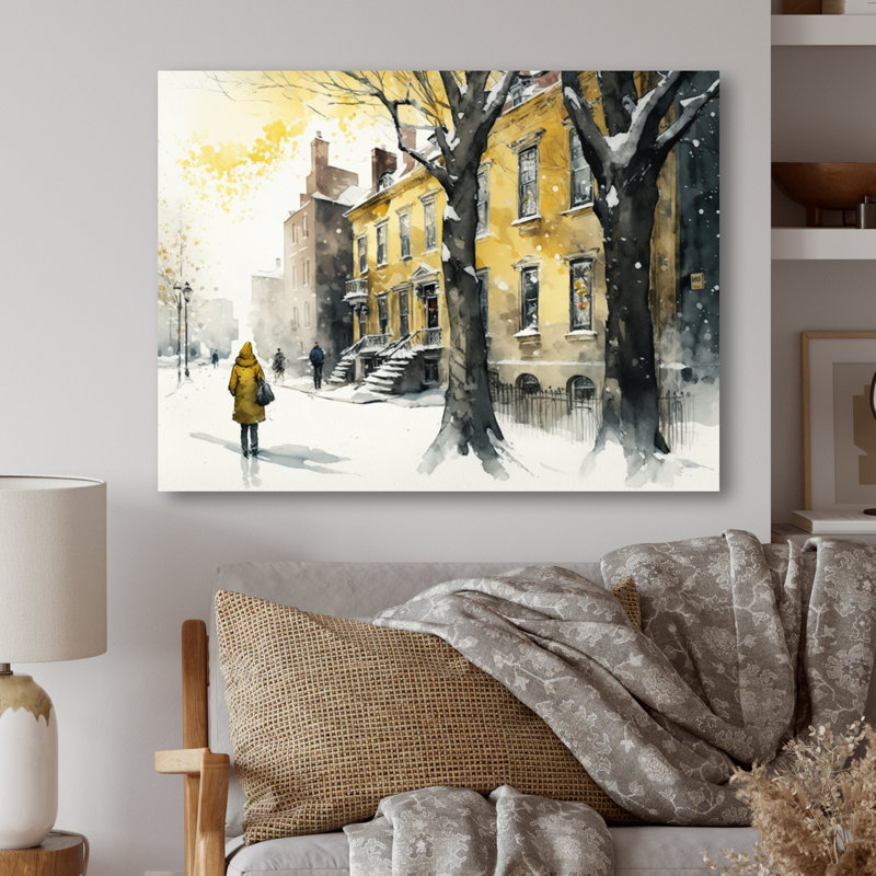Québec pendant la chute de neige II - reproduction sur toile, L 32 po x H 16 po, Toile tendue