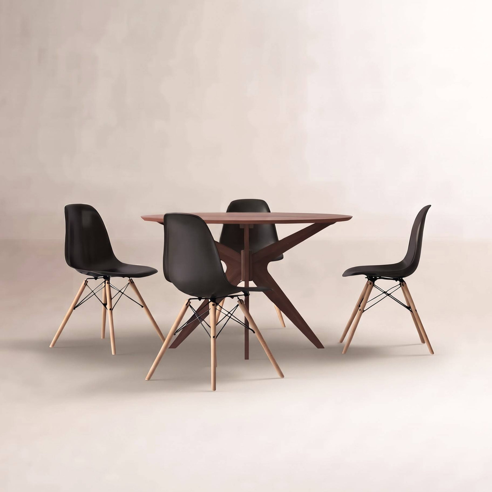 Jordan Dining Table Set, Walnut, Walnut, Black