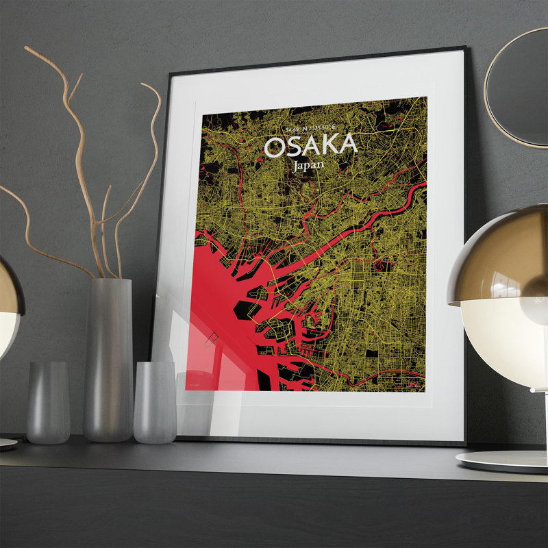 Osaka City Map In Contrast - No Frame Print, 20cm H x 16cm W x 0.05cm D