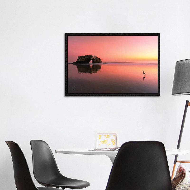 Sunset At The Natural Bridge-2 by Rob Li - Print on Canvas, 66.04cm H x 101.6cm W x 3.81cm D, Black Floater Framed