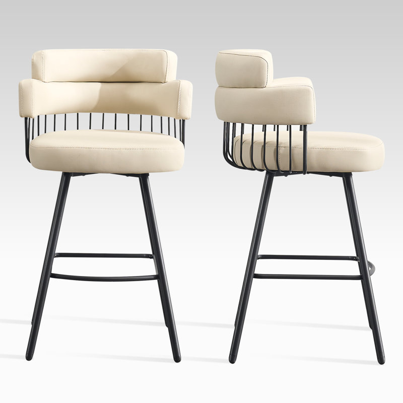 Upholstered Counter Stool with Metal Frame, Beige