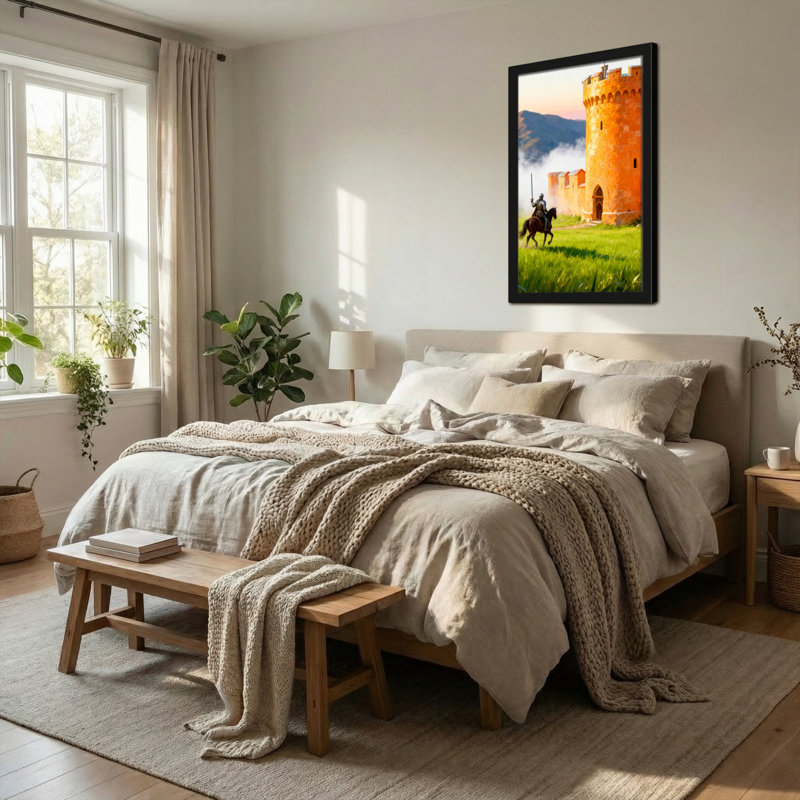 Paysage et nature Chevalier à cheval près de la tour du château, H 30 po x l 20 po
