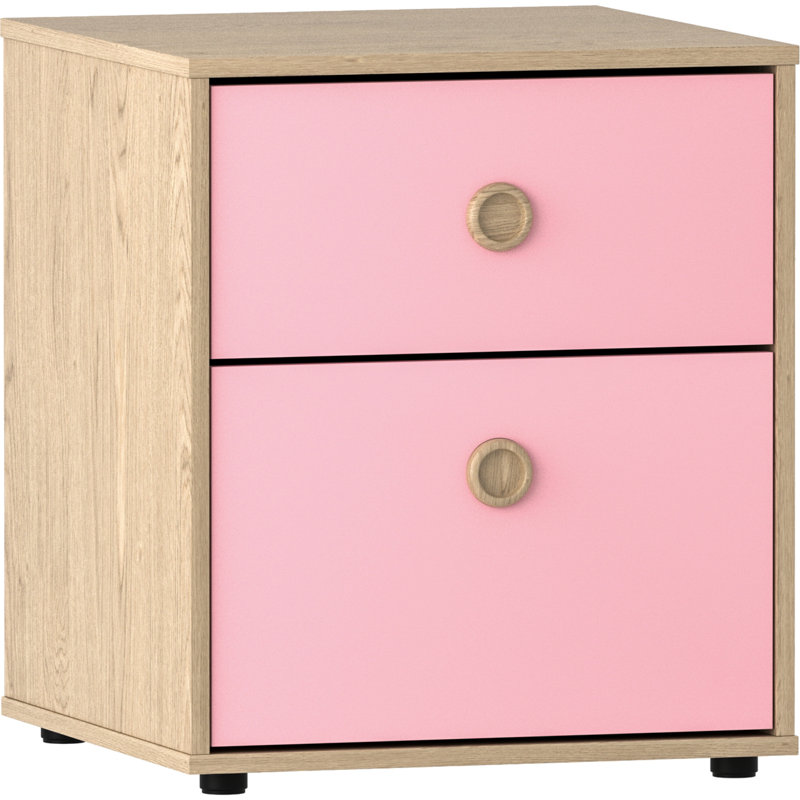 Kayshia 2 Drawer Bedside Table, Pink/Oak
