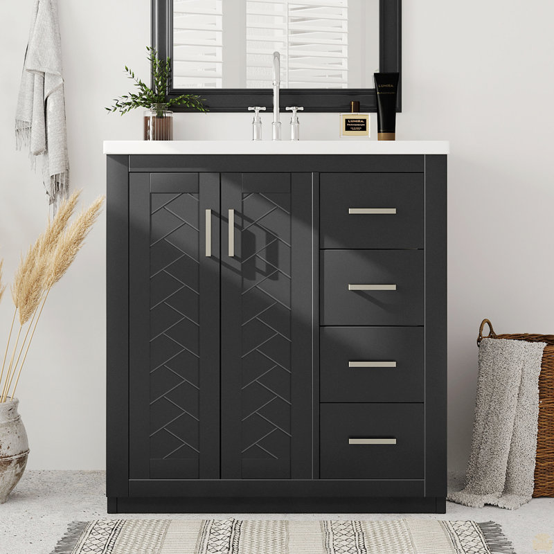 Ensemble de meuble-lavabo 30 po avec lavabo en céramique, meuble de rangement pour salle de bain, ensemble de meuble-lavabo autoportant avec 3 tiroirs et portes à fermeture douce