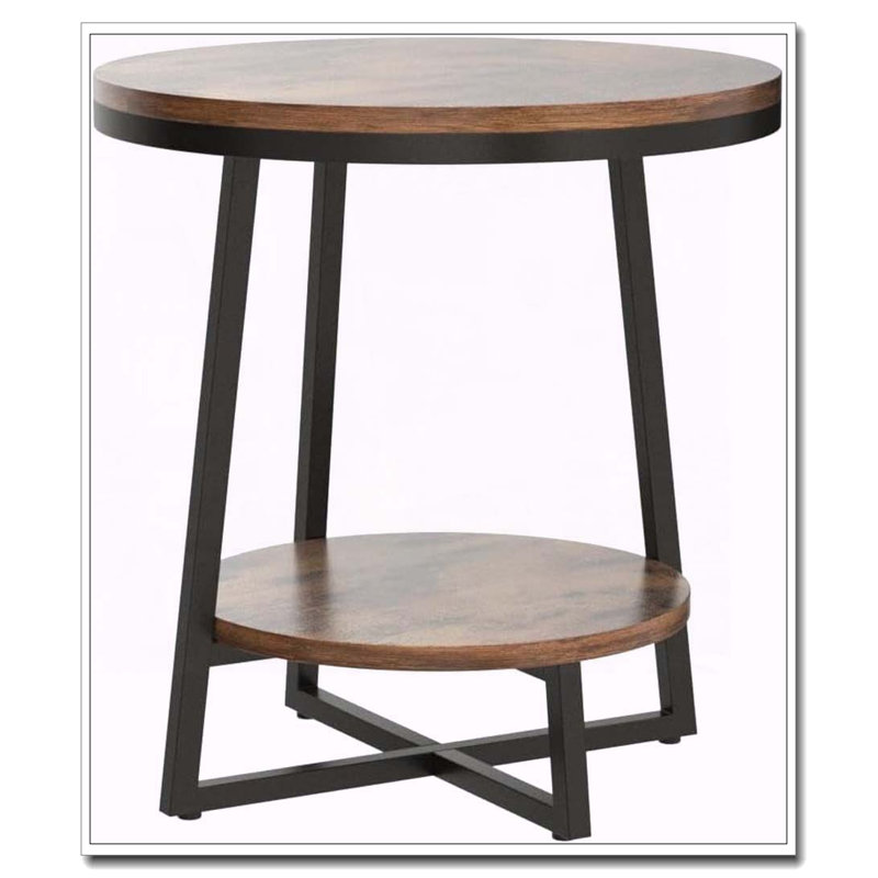 Table de bout industrielle à deux niveaux avec tablette de rangement
