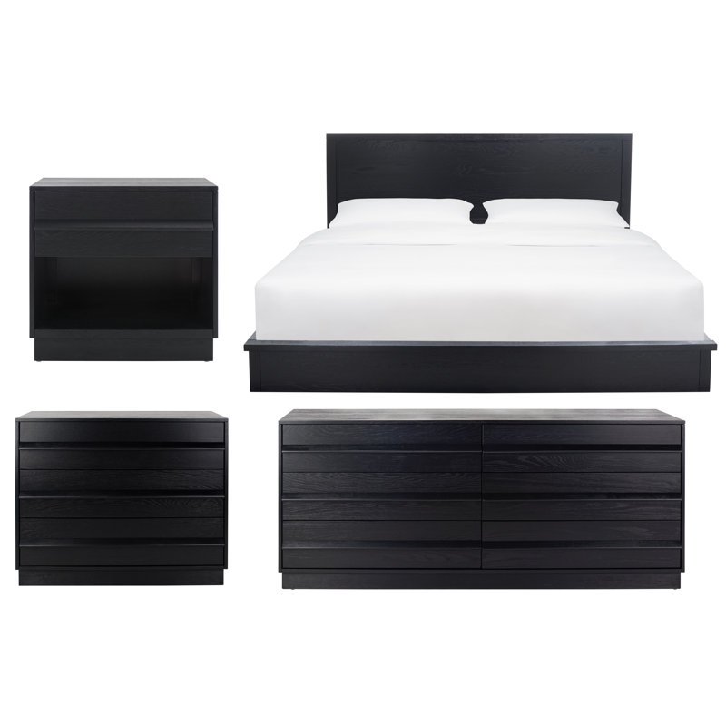 Ensemble de chambre à coucher 4 pièces Mehroo, Noir, Très grand