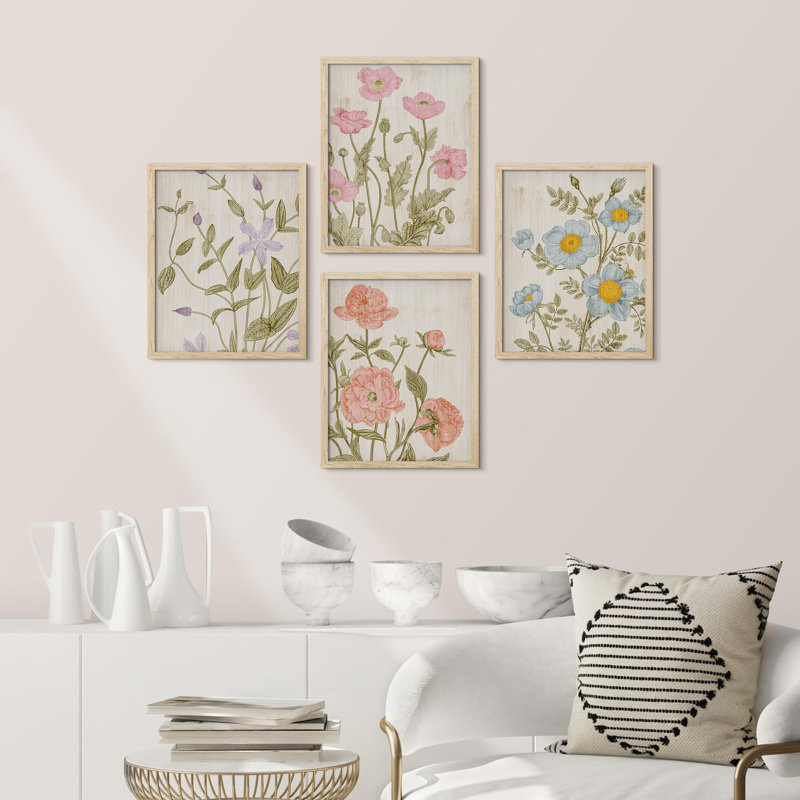 Wildflowers Floral Botanical, impression sur papier 4 pièces, Naturel, H 10 po x l 8 po
