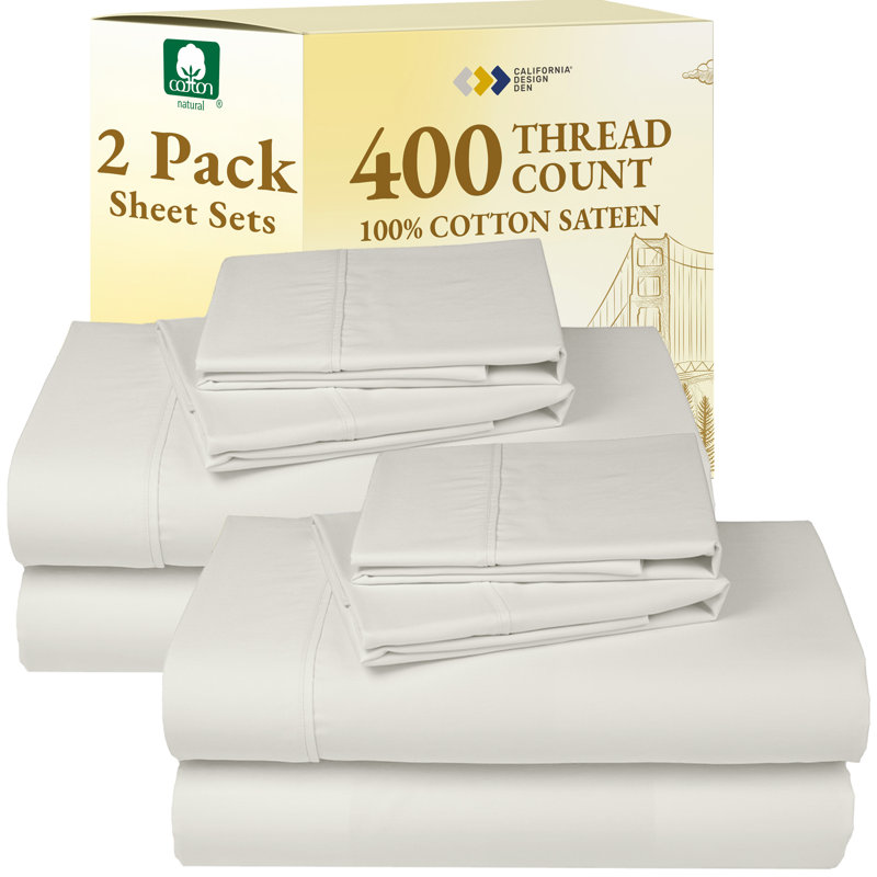 Ensemble de 2 ensembles de draps California, Très grand (paquet de 2), Ivory (Pale Tone)