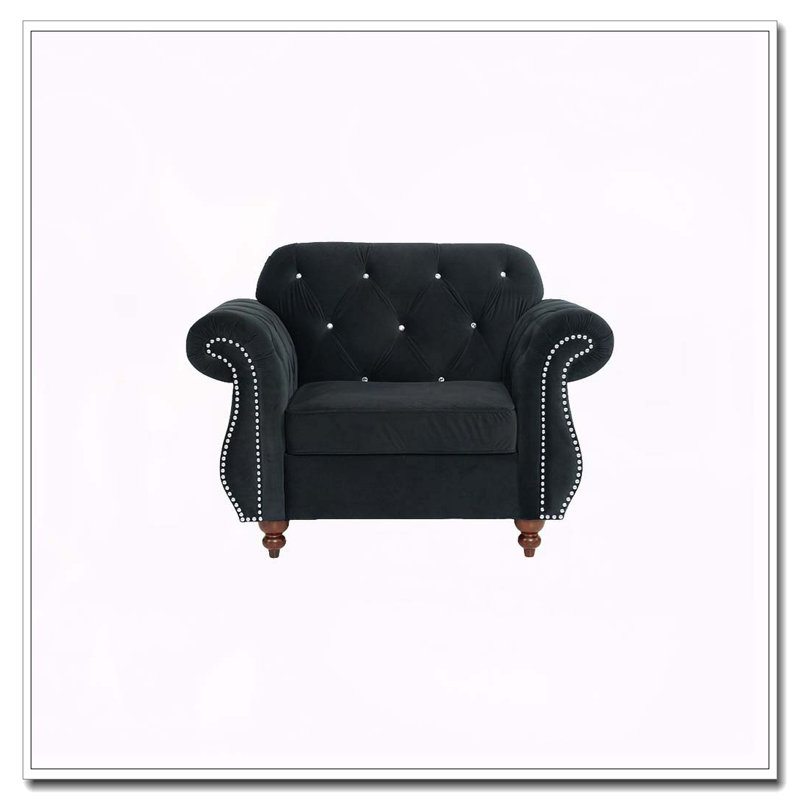 Fauteuil formel de luxe en velours noir pour fauteuil de salon à dossier capitonné moelleux