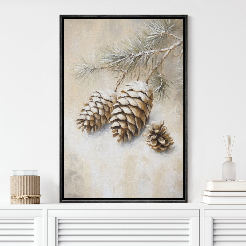 «Christmas Pinecone Rustic Christmas Winter Christmas Christmas Decor», reproduction d'art sur toile encadrée