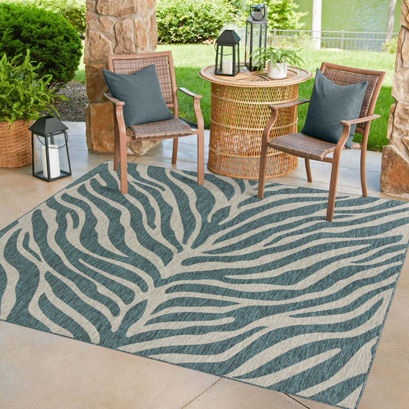 Tapis d'extérieur joyeux vert-bleu, Carré 10 pi