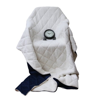 Throw Blanket 60"L x 80"W Polyester 1 Pack Reversible Navy Blue/White