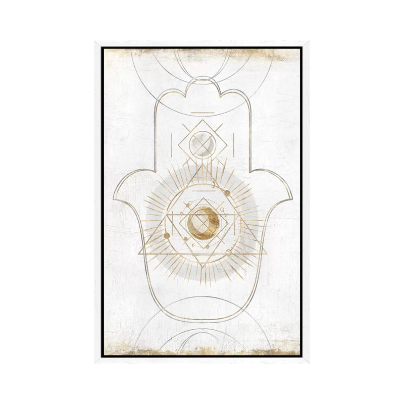 Gold Hamsa II by Isabelle Z - Print on Canvas, 66.04 cm H x 45.72 cm W, White Framed