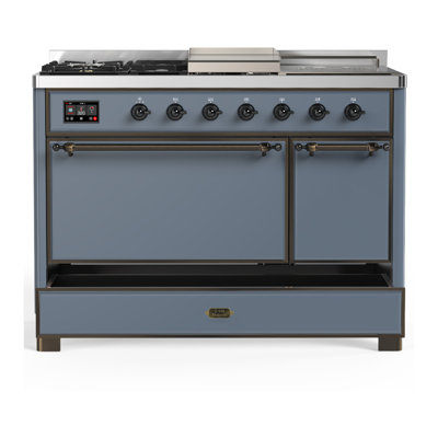 Majestic III Series 48 Inch Dual Fuel Range with 5 Sealed Burners, Griddle, Frenchtop in Burgundy (Natural Gas, Chrome Trim)