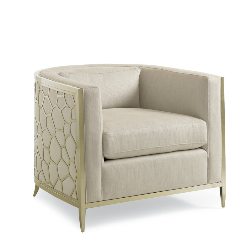 Caracole Upholstery Barrel Chair, Off-white Linen, Gold