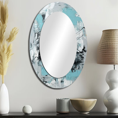 Sérénité subtile en abstrait bleu clair III - Miroir décoratif abstrait ovale sur métal