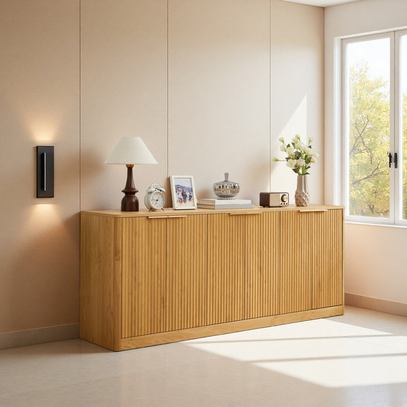 67-Inch Modern Wavy Sideboard, Curved Contour Design Storage Cabinet, 6-Door Cabinet With Storage Function, Suitable For Kitchen / Bedroom / Living Room,67.0"L X 15.7"W X 27.7"H