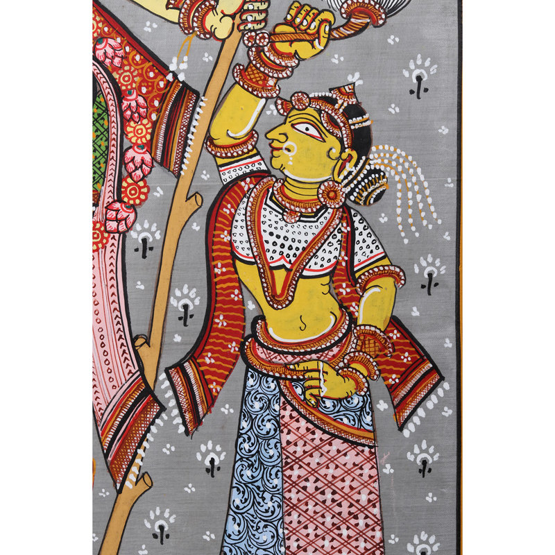 Cosmic Krishna as Brahma Vishnu Mahesh Pattachitra, peinture sur toile par Purna Chandra, H 40 po x l 22 po, décoration murale Odisha