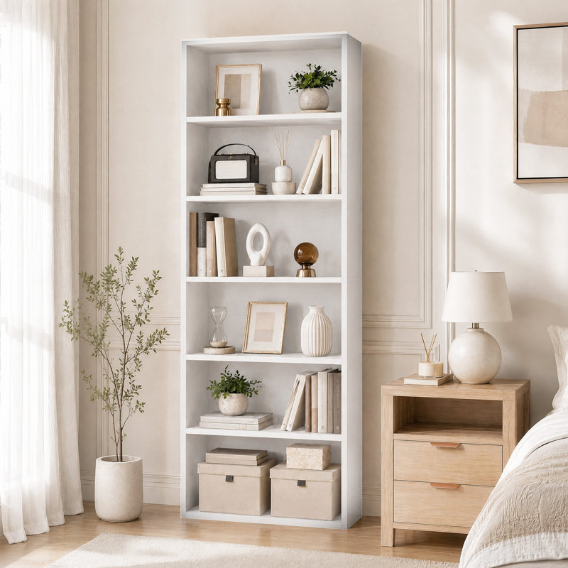 Bibliothèque 63 po H 6 po, (6 tablettes) H 63 po x l 23,8 po x P 9,2 po, Blanc