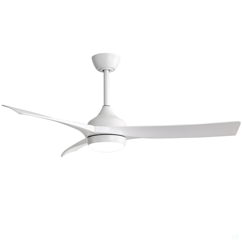 52 Inch Modern White Ceiling Fan With 18W LED Light And Remote Control 3 ABS Blades Noiseless Reversible DC Motor, White