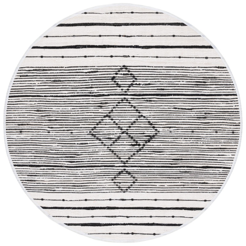 Striped Kilim Flat Weave Cotton Geometric Rug, Round 6'