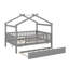 Lit double en bois avec conception en forme de maison, lit gigogne escamotable, structure de toit et barrière de sécurité-1206866287